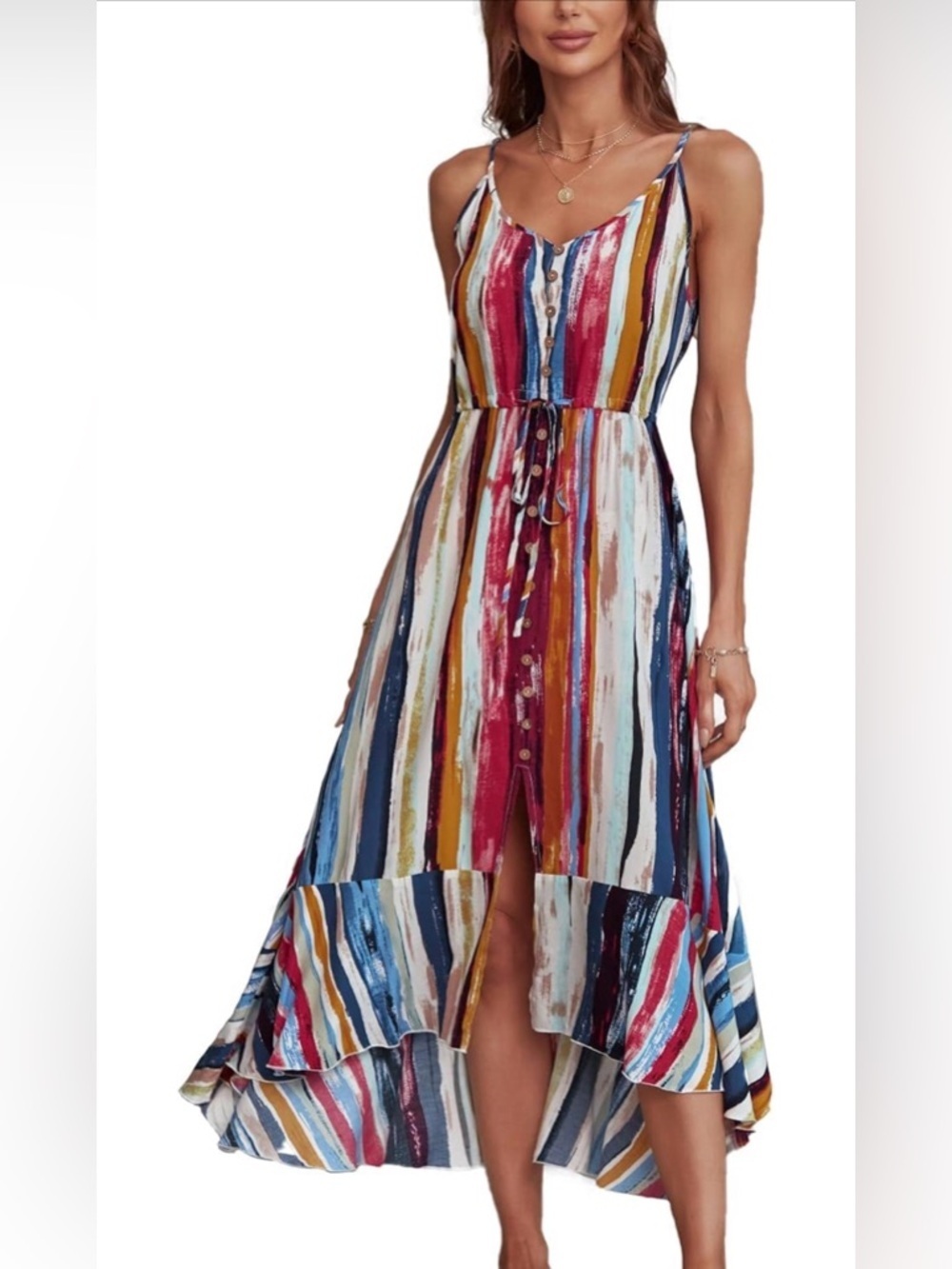 🆕 Spaghetti Strap V Neck Flowy Midi Dresses
